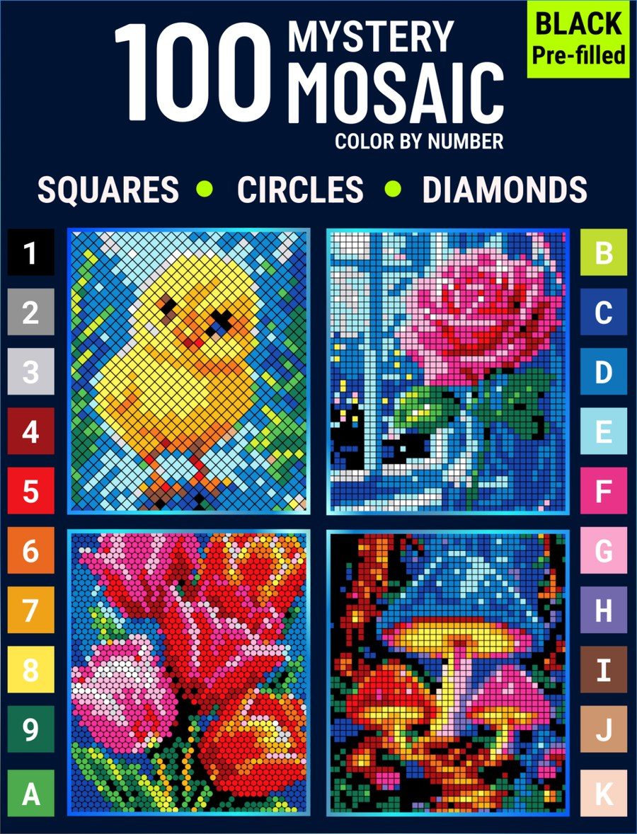 100 Mystery Mosaic color by number book cover