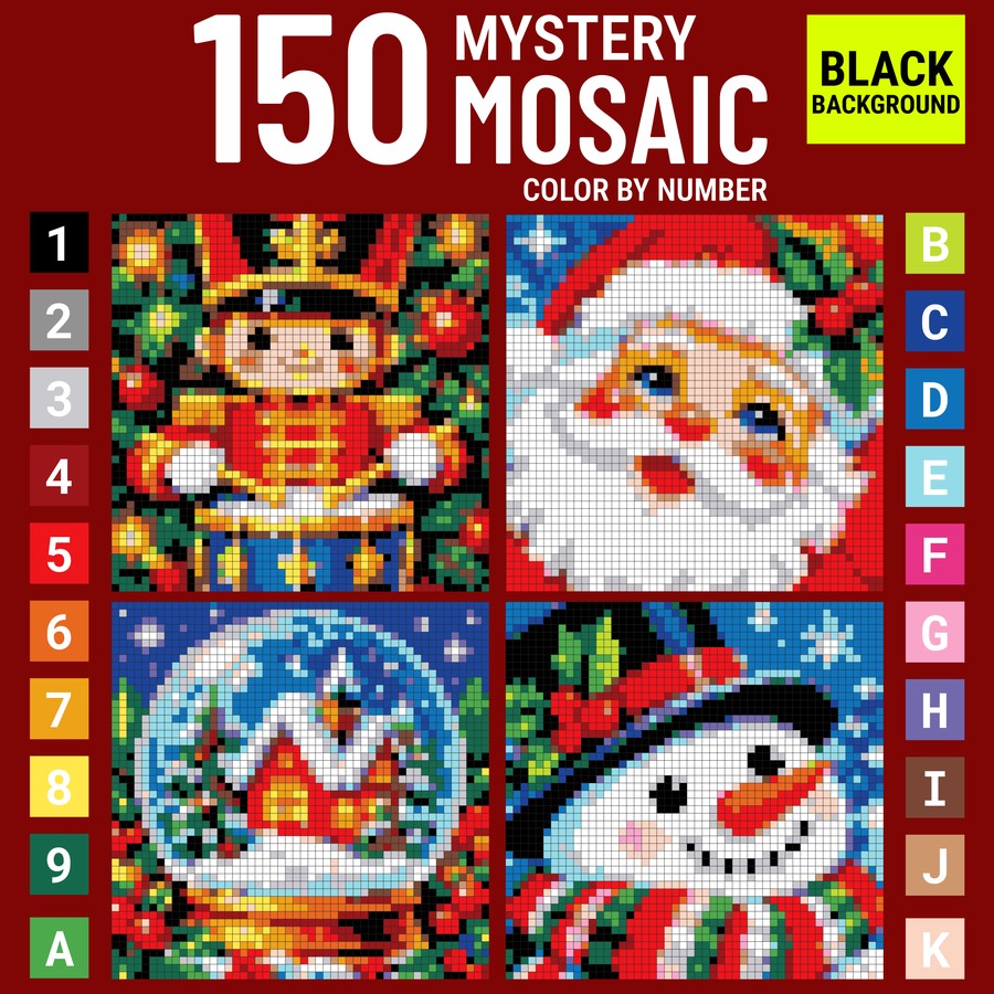 150 Christmas Mystery Mosaic color by number book cover