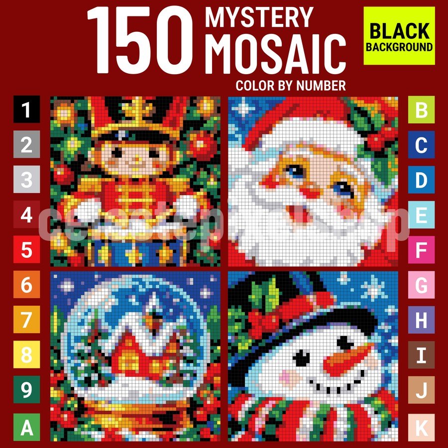150 Christmas Mystery Mosaic color by number book cover