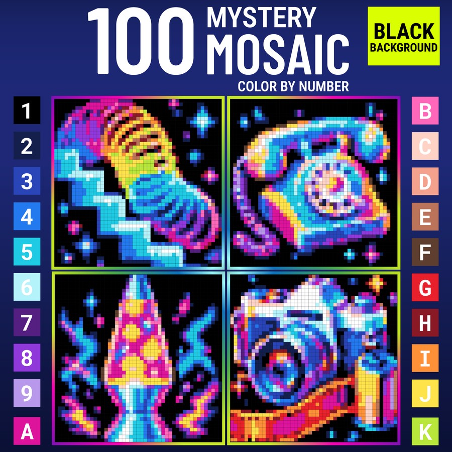 100 Nostalgia Mystery Mosaic color by number book cover