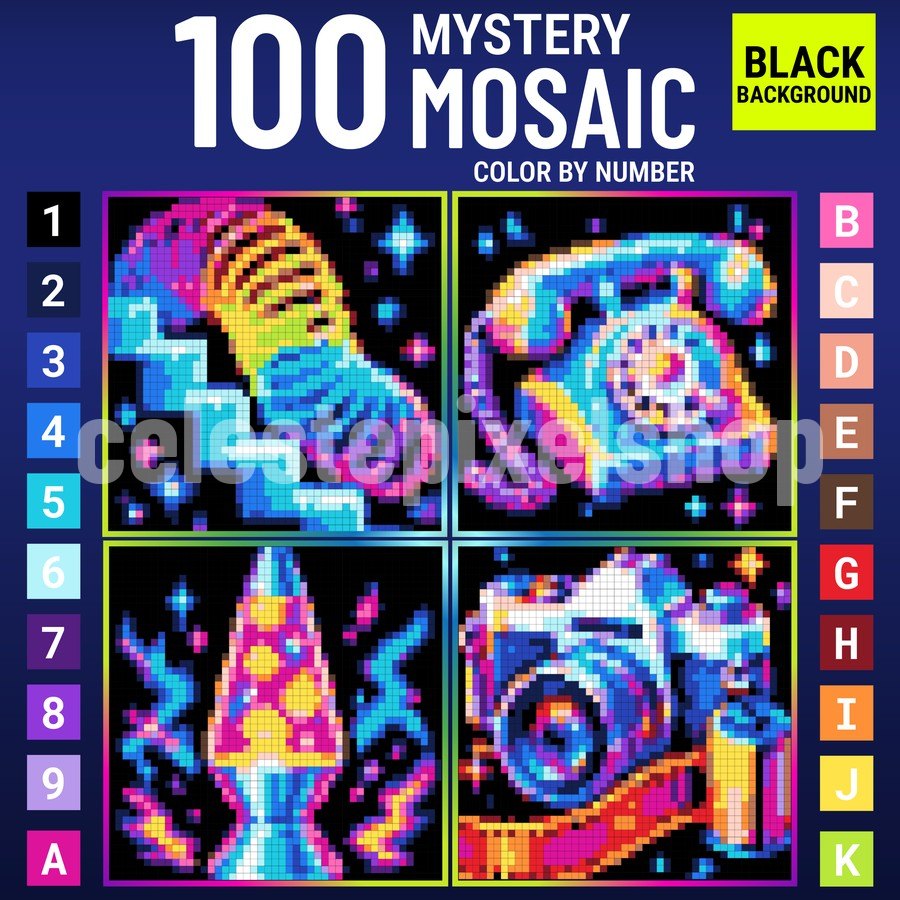 100 Nostalgia Mystery Mosaic color by number book cover