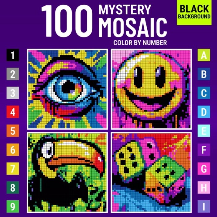 Mystery Mosaic Vibrant Color Quest color by number book cover