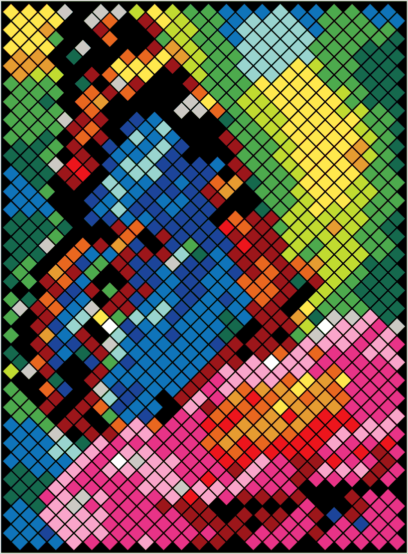 Color by number mosaic with diamond cells