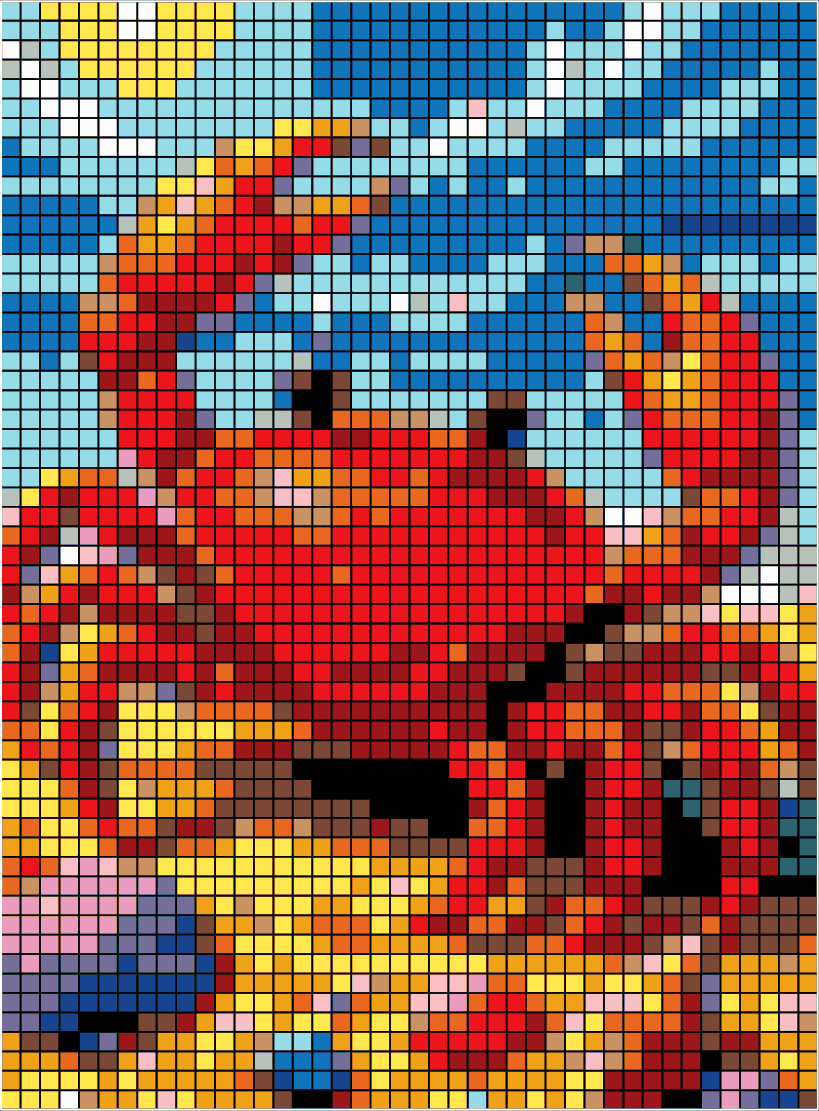 Color by number mosaic with square cells